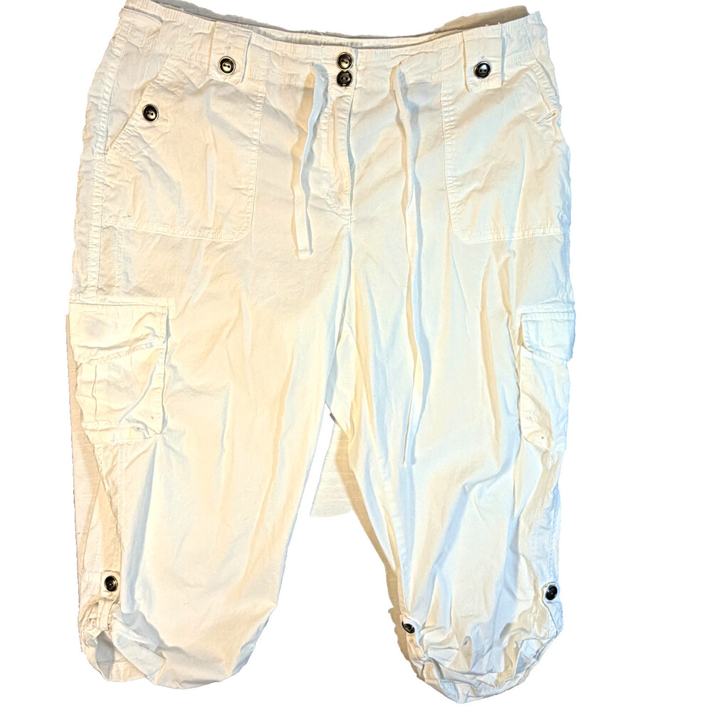 Style & Co. White Capri Cargo Pants Women's Size 14 Mid Rise Tie Waist 6-Pocket